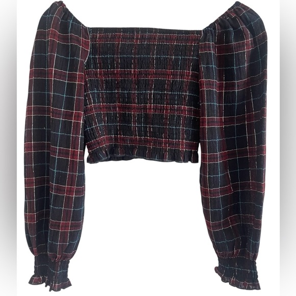 Katie J NYC Girls Chloe Puff Sleeve Smocked Cropped Top Size Medium - Picture 2 of 14